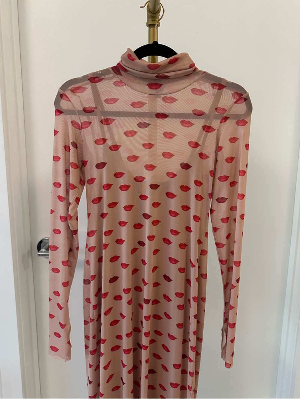 AFRM Shailene Long Sleeve Turtleneck Dress with Red Lip Print Size M
